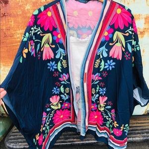 Navy blue boho look floral kimono size M
